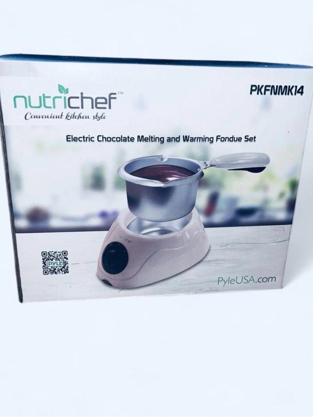 NutriChef Electric Chocolate Melting & Warming Fondue Set - White/Silver
